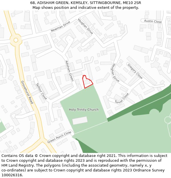 68, ADISHAM GREEN, KEMSLEY, SITTINGBOURNE, ME10 2SR: Location map and indicative extent of plot