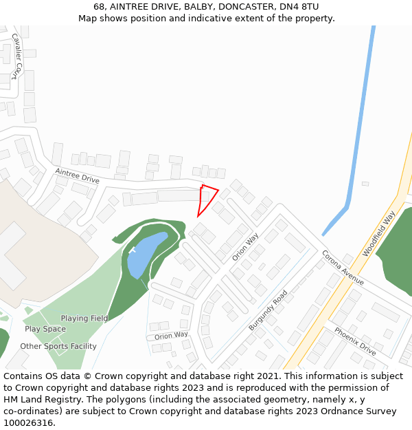 68, AINTREE DRIVE, BALBY, DONCASTER, DN4 8TU: Location map and indicative extent of plot