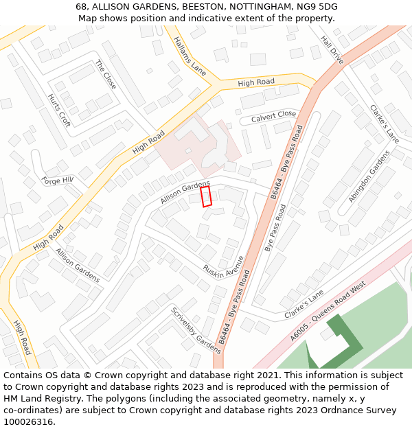 68, ALLISON GARDENS, BEESTON, NOTTINGHAM, NG9 5DG: Location map and indicative extent of plot
