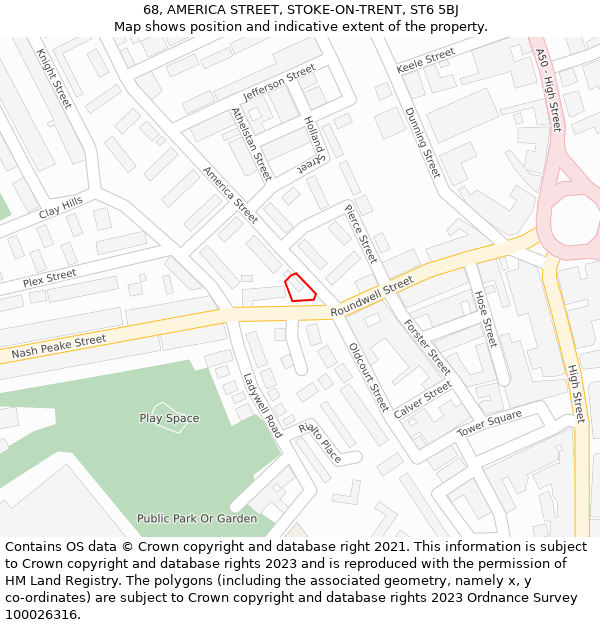68, AMERICA STREET, STOKE-ON-TRENT, ST6 5BJ: Location map and indicative extent of plot