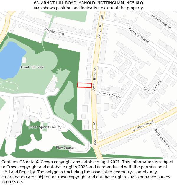 68, ARNOT HILL ROAD, ARNOLD, NOTTINGHAM, NG5 6LQ: Location map and indicative extent of plot