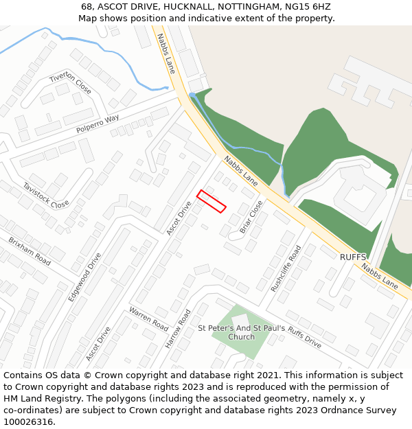 68, ASCOT DRIVE, HUCKNALL, NOTTINGHAM, NG15 6HZ: Location map and indicative extent of plot