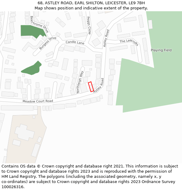 68, ASTLEY ROAD, EARL SHILTON, LEICESTER, LE9 7BH: Location map and indicative extent of plot