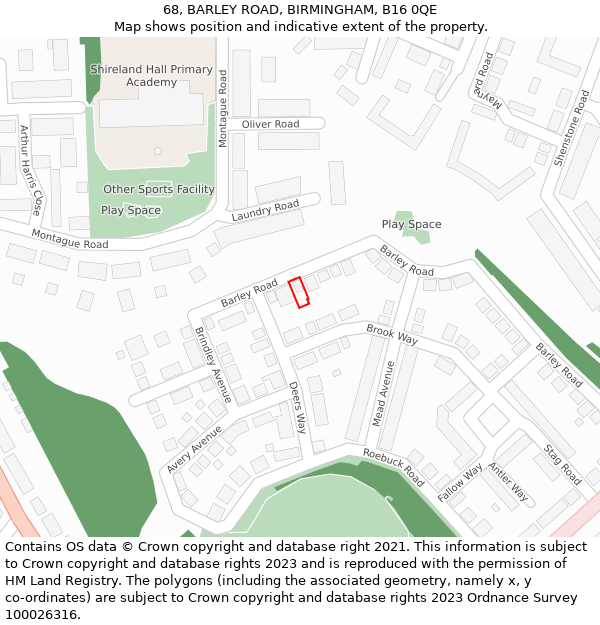 68, BARLEY ROAD, BIRMINGHAM, B16 0QE: Location map and indicative extent of plot