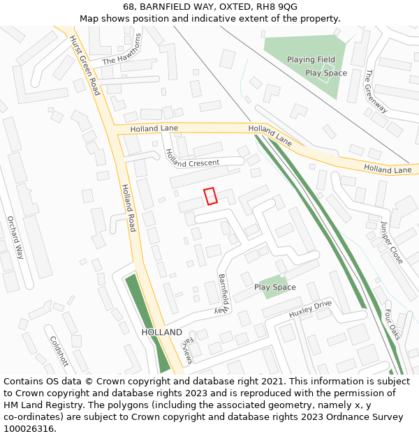 68, BARNFIELD WAY, OXTED, RH8 9QG: Location map and indicative extent of plot