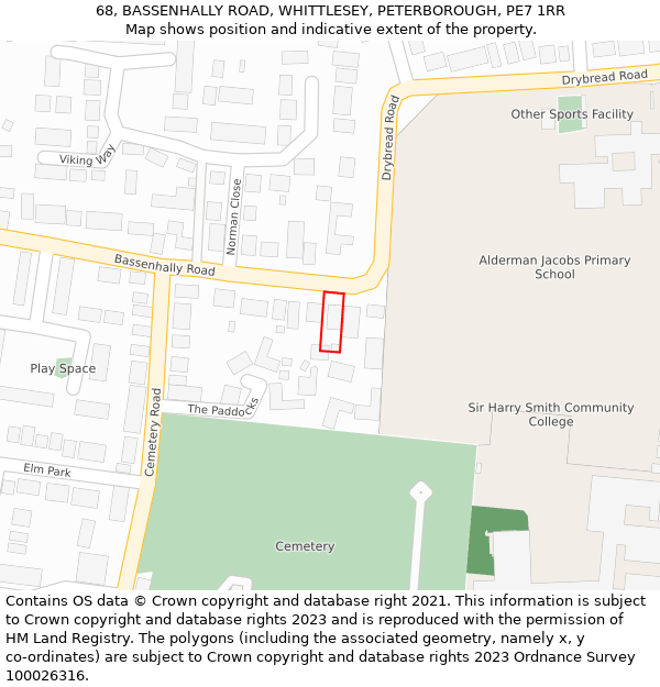 68, BASSENHALLY ROAD, WHITTLESEY, PETERBOROUGH, PE7 1RR: Location map and indicative extent of plot
