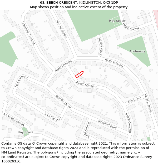 68, BEECH CRESCENT, KIDLINGTON, OX5 1DP: Location map and indicative extent of plot