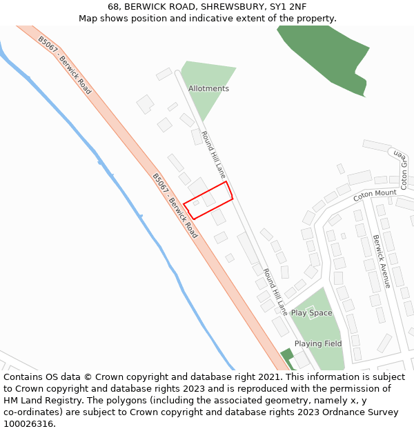 68, BERWICK ROAD, SHREWSBURY, SY1 2NF: Location map and indicative extent of plot
