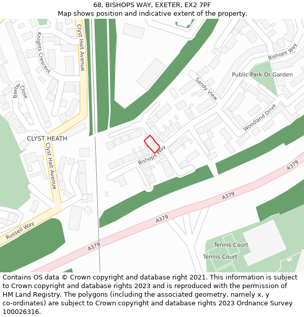 68, BISHOPS WAY, EXETER, EX2 7PF: Location map and indicative extent of plot