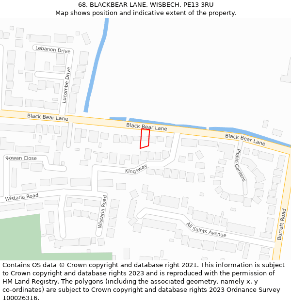 68, BLACKBEAR LANE, WISBECH, PE13 3RU: Location map and indicative extent of plot