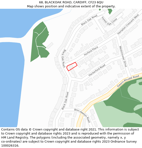68, BLACKOAK ROAD, CARDIFF, CF23 6QU: Location map and indicative extent of plot