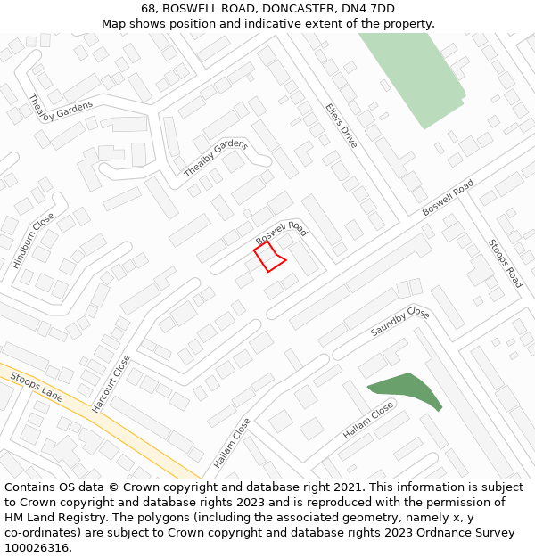 68, BOSWELL ROAD, DONCASTER, DN4 7DD: Location map and indicative extent of plot