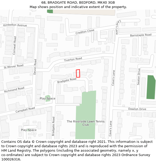 68, BRADGATE ROAD, BEDFORD, MK40 3GB: Location map and indicative extent of plot