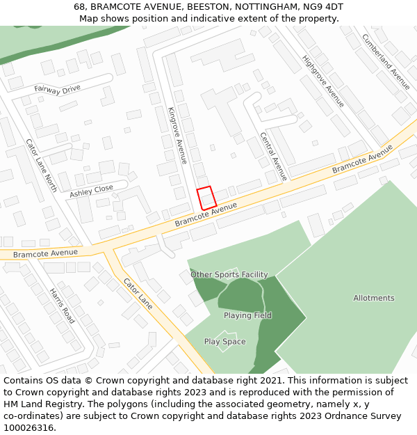 68, BRAMCOTE AVENUE, BEESTON, NOTTINGHAM, NG9 4DT: Location map and indicative extent of plot
