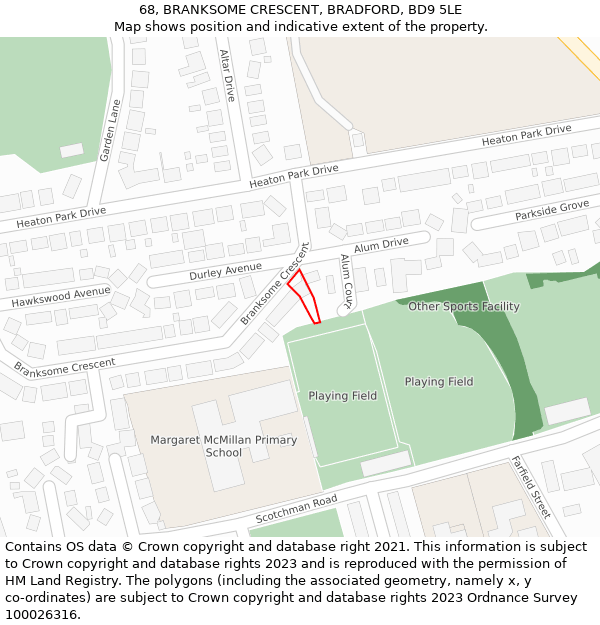 68, BRANKSOME CRESCENT, BRADFORD, BD9 5LE: Location map and indicative extent of plot