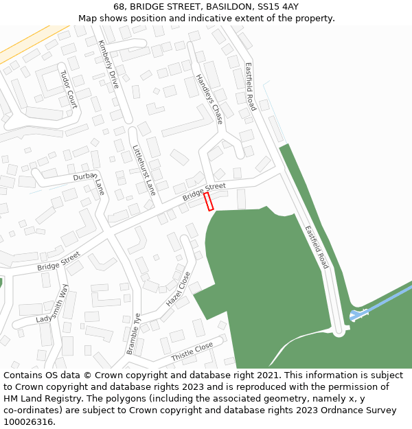 68, BRIDGE STREET, BASILDON, SS15 4AY: Location map and indicative extent of plot