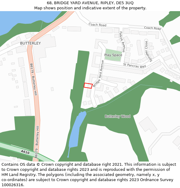 68, BRIDGE YARD AVENUE, RIPLEY, DE5 3UQ: Location map and indicative extent of plot