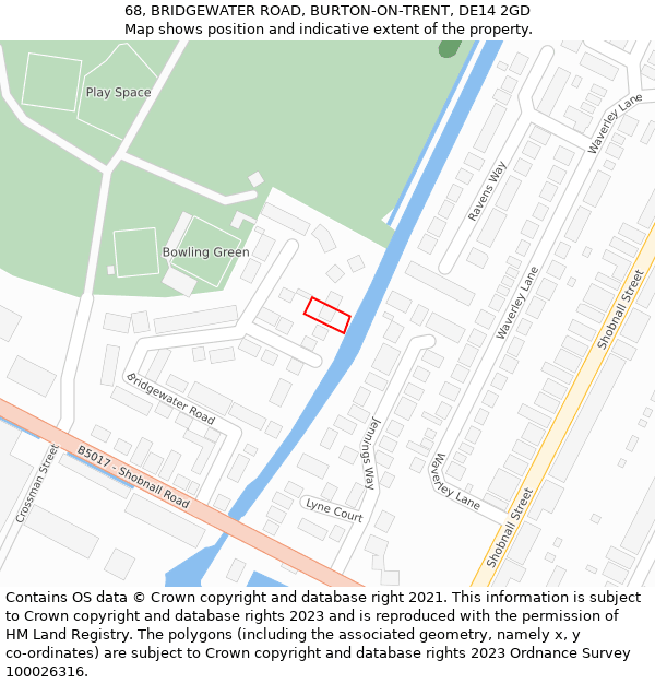 68, BRIDGEWATER ROAD, BURTON-ON-TRENT, DE14 2GD: Location map and indicative extent of plot