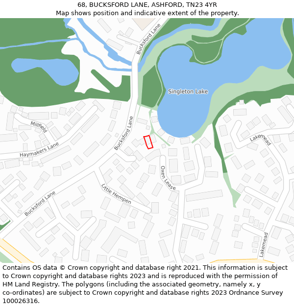 68, BUCKSFORD LANE, ASHFORD, TN23 4YR: Location map and indicative extent of plot