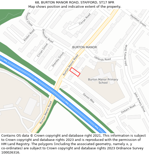 68, BURTON MANOR ROAD, STAFFORD, ST17 9PR: Location map and indicative extent of plot