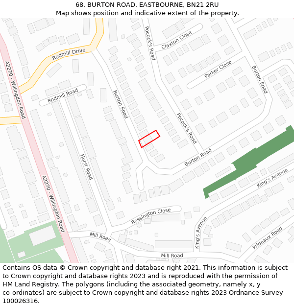 68, BURTON ROAD, EASTBOURNE, BN21 2RU: Location map and indicative extent of plot