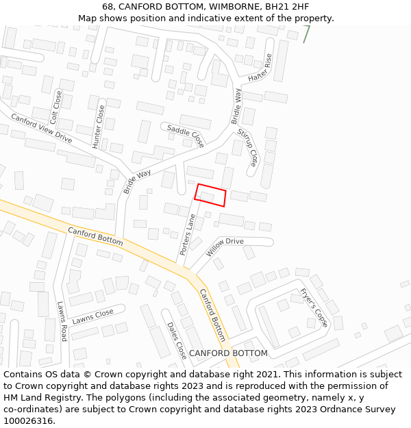 68, CANFORD BOTTOM, WIMBORNE, BH21 2HF: Location map and indicative extent of plot