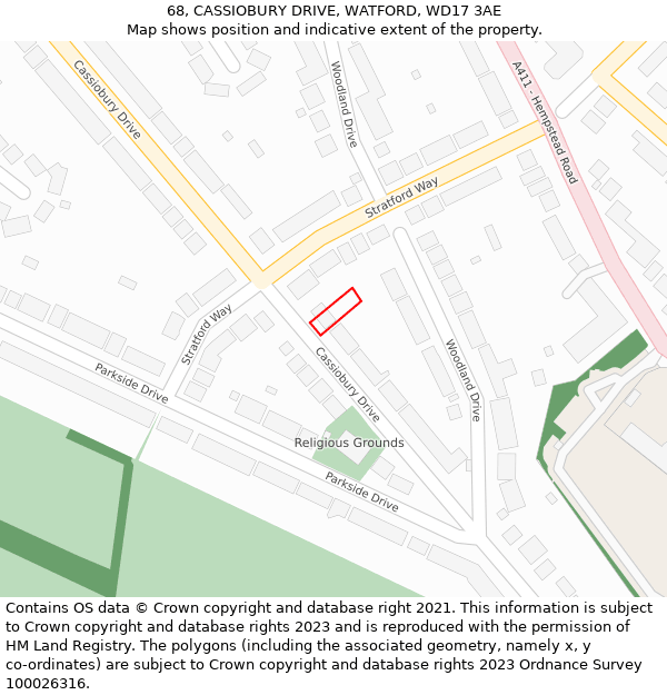 68, CASSIOBURY DRIVE, WATFORD, WD17 3AE: Location map and indicative extent of plot