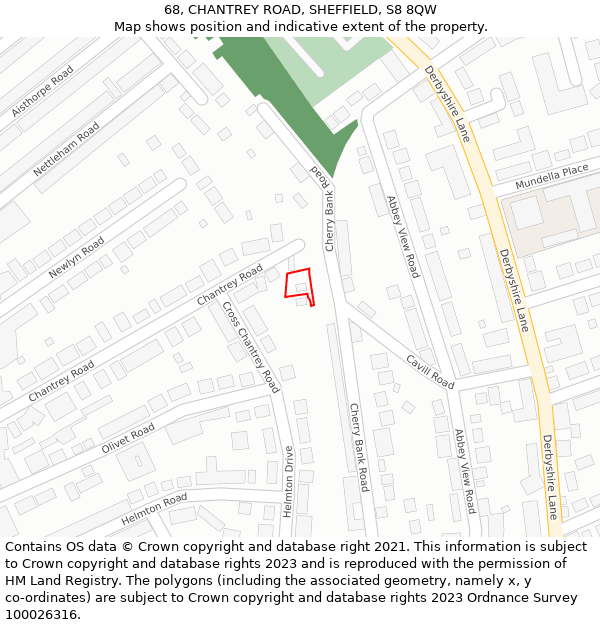 68, CHANTREY ROAD, SHEFFIELD, S8 8QW: Location map and indicative extent of plot