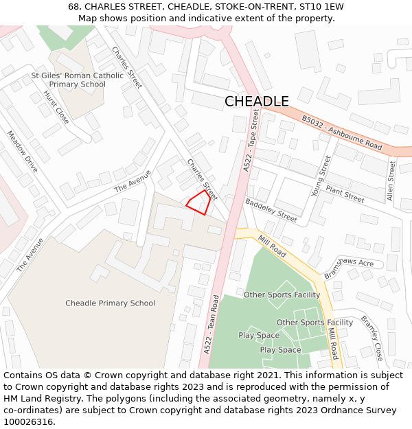 68, CHARLES STREET, CHEADLE, STOKE-ON-TRENT, ST10 1EW: Location map and indicative extent of plot