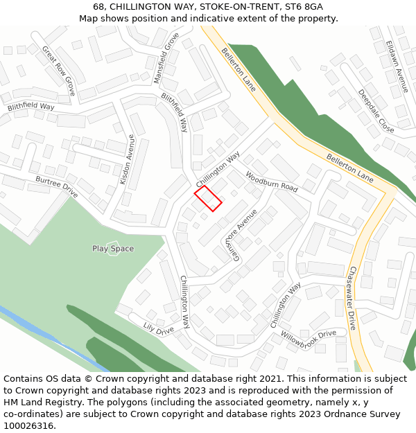 68, CHILLINGTON WAY, STOKE-ON-TRENT, ST6 8GA: Location map and indicative extent of plot