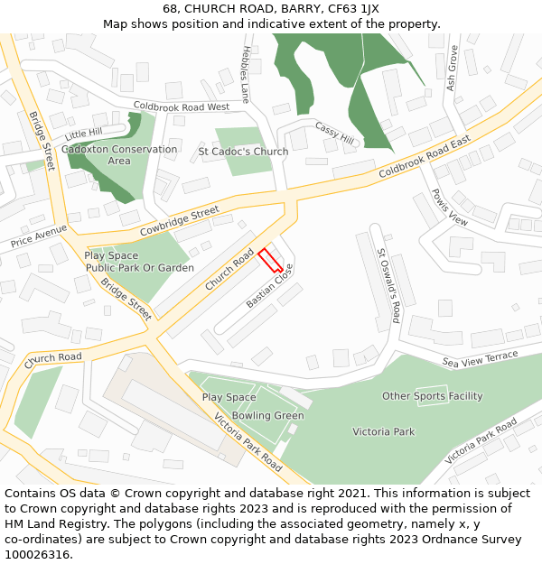 68, CHURCH ROAD, BARRY, CF63 1JX: Location map and indicative extent of plot