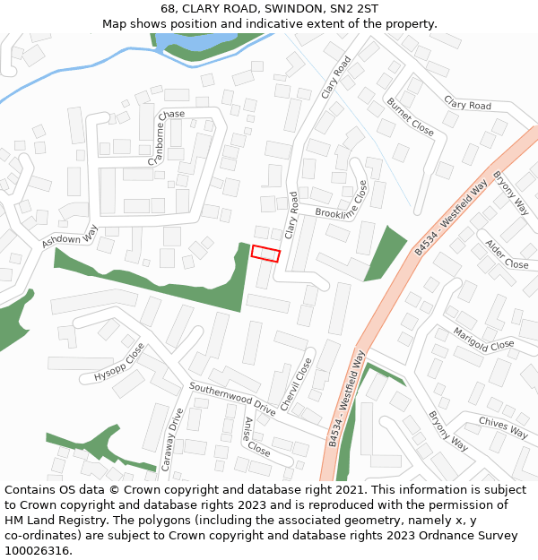 68, CLARY ROAD, SWINDON, SN2 2ST: Location map and indicative extent of plot