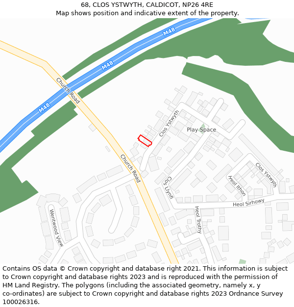 68, CLOS YSTWYTH, CALDICOT, NP26 4RE: Location map and indicative extent of plot