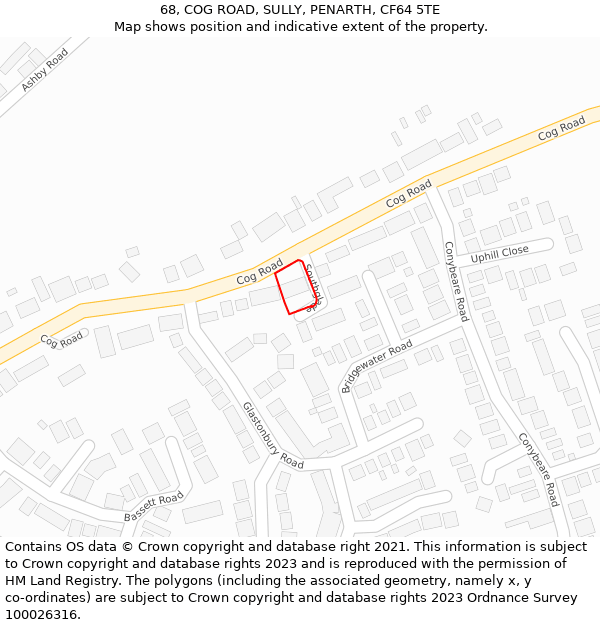 68, COG ROAD, SULLY, PENARTH, CF64 5TE: Location map and indicative extent of plot
