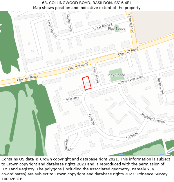 68, COLLINGWOOD ROAD, BASILDON, SS16 4BL: Location map and indicative extent of plot