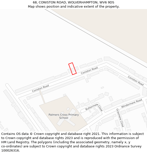 68, CONISTON ROAD, WOLVERHAMPTON, WV6 9DS: Location map and indicative extent of plot