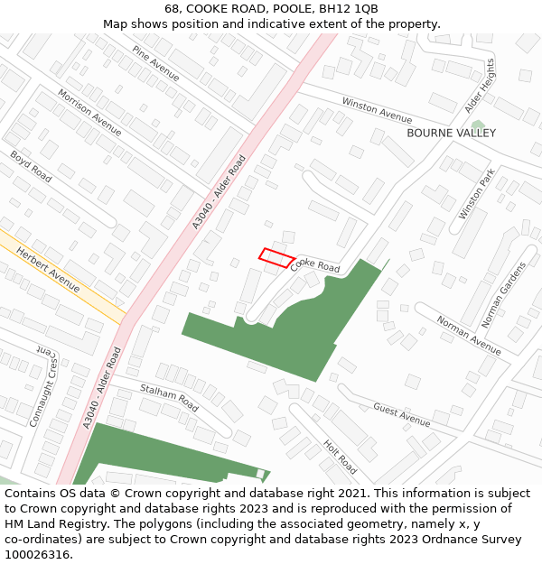 68, COOKE ROAD, POOLE, BH12 1QB: Location map and indicative extent of plot