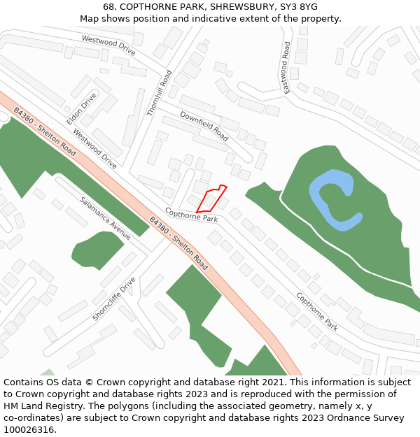 68, COPTHORNE PARK, SHREWSBURY, SY3 8YG: Location map and indicative extent of plot