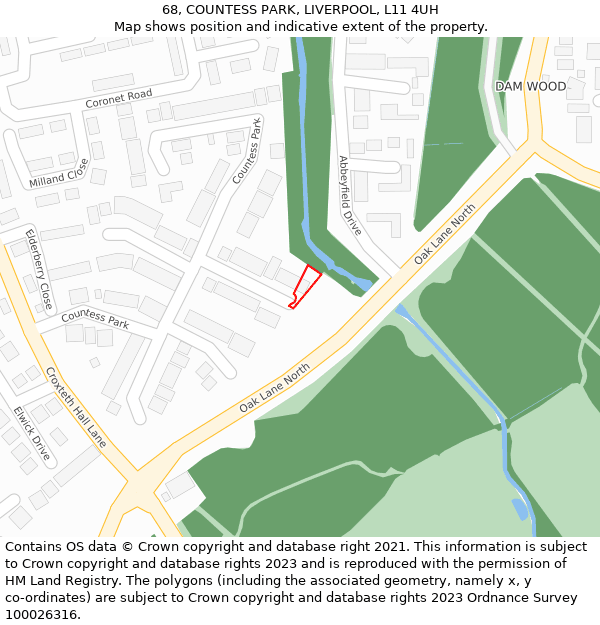 68, COUNTESS PARK, LIVERPOOL, L11 4UH: Location map and indicative extent of plot