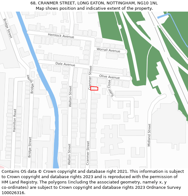 68, CRANMER STREET, LONG EATON, NOTTINGHAM, NG10 1NL: Location map and indicative extent of plot