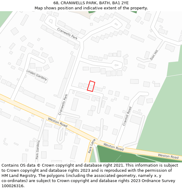 68, CRANWELLS PARK, BATH, BA1 2YE: Location map and indicative extent of plot