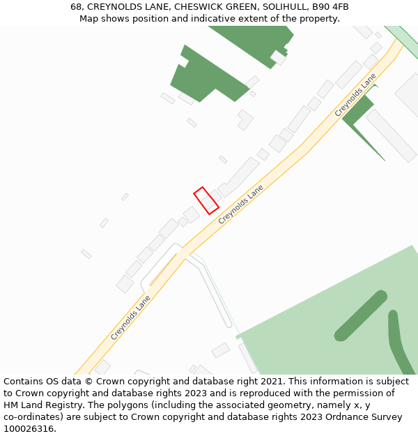 68, CREYNOLDS LANE, CHESWICK GREEN, SOLIHULL, B90 4FB: Location map and indicative extent of plot