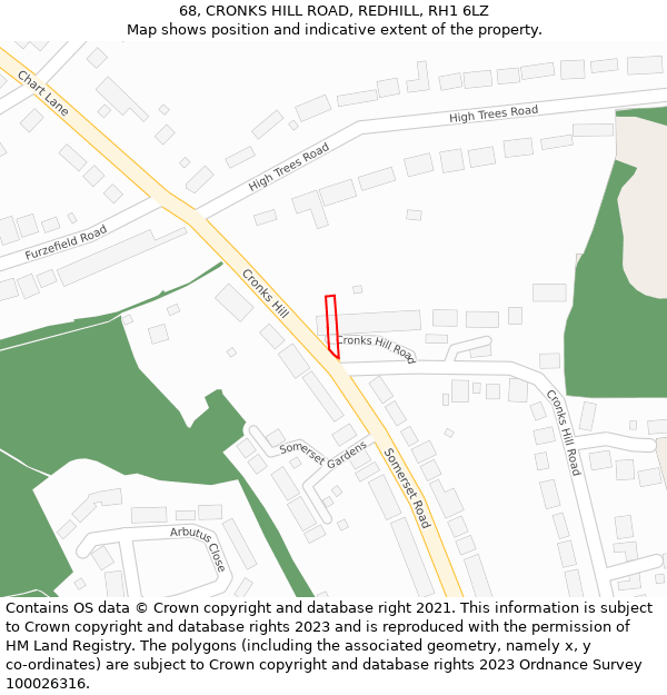 68, CRONKS HILL ROAD, REDHILL, RH1 6LZ: Location map and indicative extent of plot