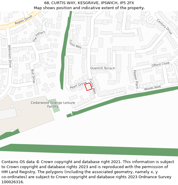 68, CURTIS WAY, KESGRAVE, IPSWICH, IP5 2FX: Location map and indicative extent of plot