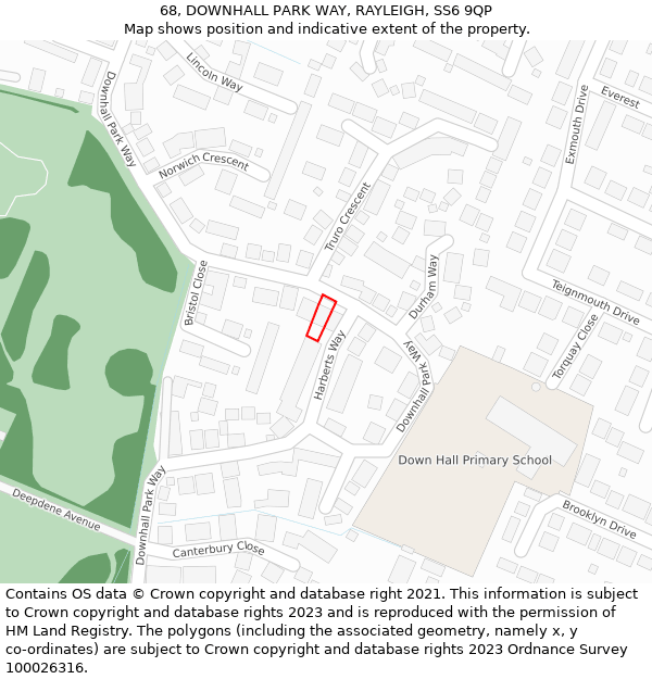 68, DOWNHALL PARK WAY, RAYLEIGH, SS6 9QP: Location map and indicative extent of plot