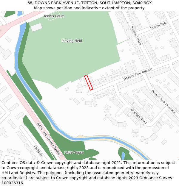 68, DOWNS PARK AVENUE, TOTTON, SOUTHAMPTON, SO40 9GX: Location map and indicative extent of plot