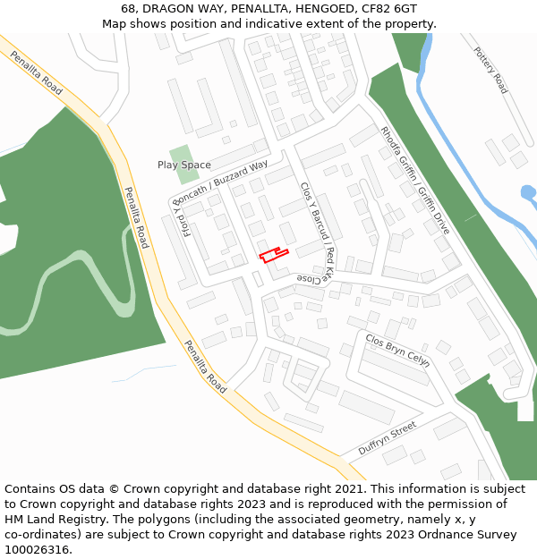 68, DRAGON WAY, PENALLTA, HENGOED, CF82 6GT: Location map and indicative extent of plot