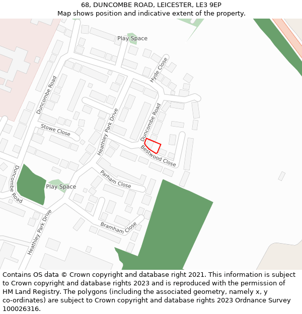 68, DUNCOMBE ROAD, LEICESTER, LE3 9EP: Location map and indicative extent of plot