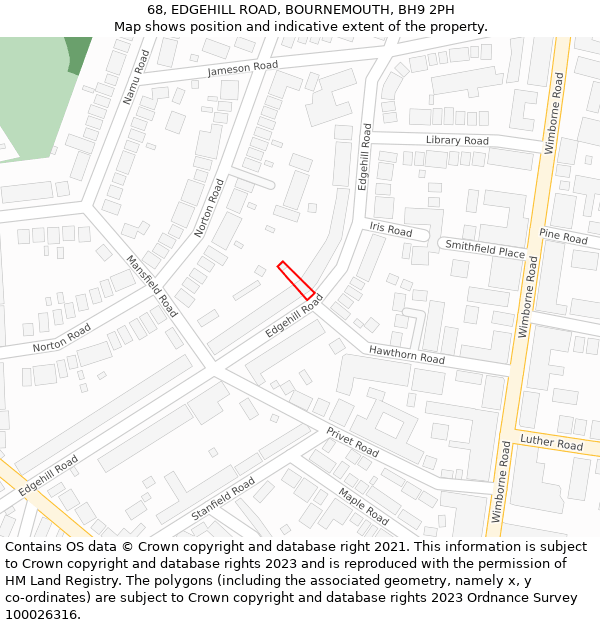 68, EDGEHILL ROAD, BOURNEMOUTH, BH9 2PH: Location map and indicative extent of plot