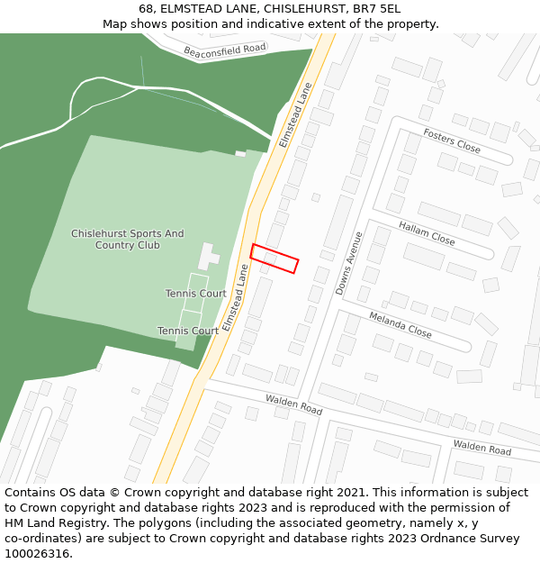 68, ELMSTEAD LANE, CHISLEHURST, BR7 5EL: Location map and indicative extent of plot
